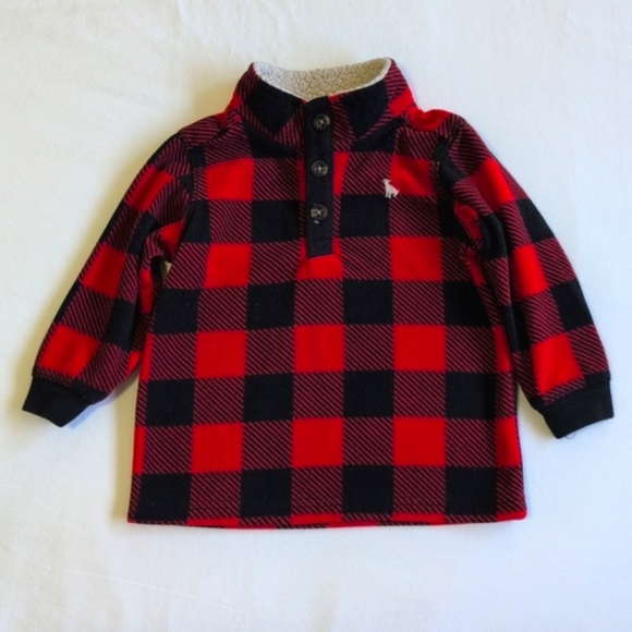 carter's buffalo check fleece popover sweatshirt 18 months baby unisex - Picture 1 of 5